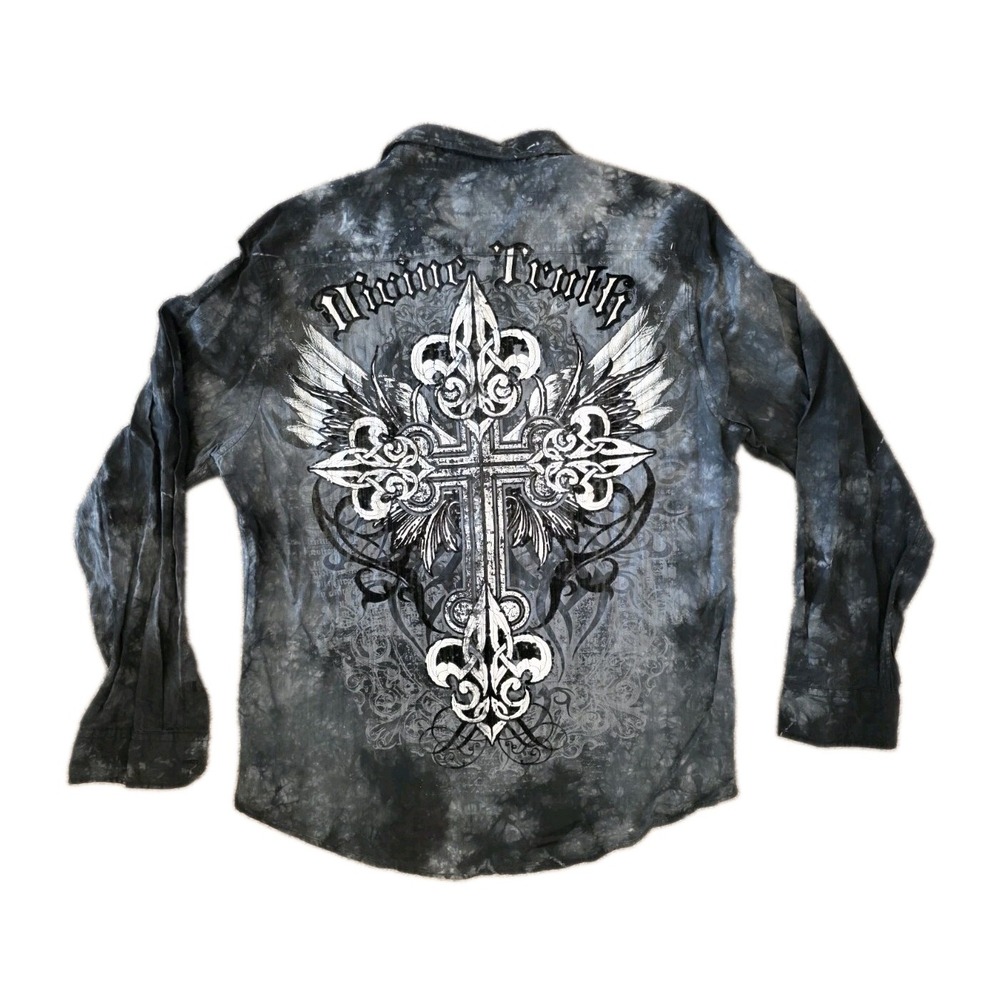 Eighty Eight Shirt Mens XL Black Gray Tie-Dye Long Sleeve Button Front Cross